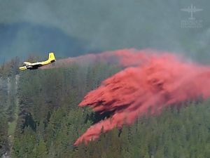 Tanker #3 dropping slurry on a forest fire.